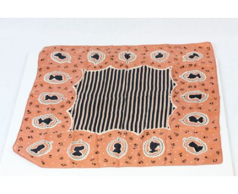 Liberty's of London Silk Scarf, salmon ground with black cameo portraits