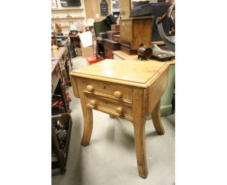 Victorian Pine Side Table with Drop-flaps, two drawers and raised on swept out legs