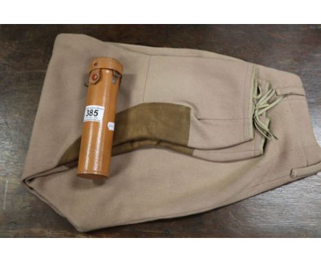 Three draw telescope with leather case and a vintage pair of Jodphurs