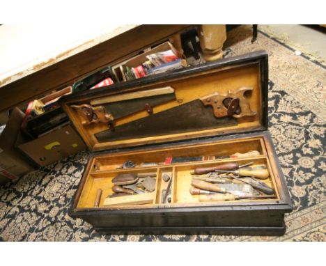 Victorian Pine Tool Box with Tools