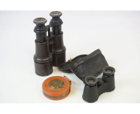 19th Century Watson & Son binoculars, cased opera glasses & vintage steel rule