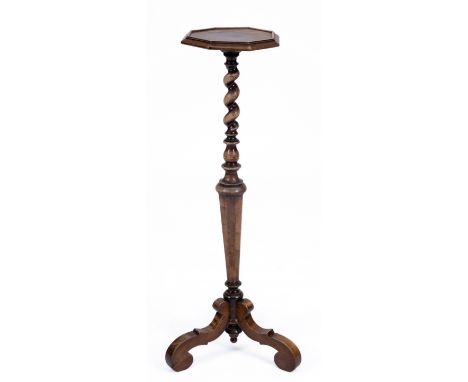 A Dutch burr-walnut light stand , Early 18th century, H 91 cm, Provenance: Property of a Dutch noble family.  The octagonal m