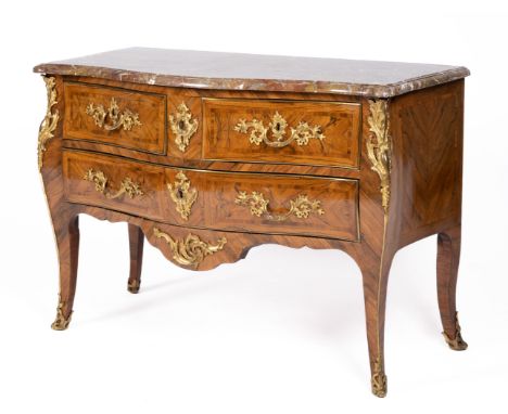 A Louis XV ormolu-mounted kingwood and fruitwood marquetry commode, Mid-18th century, 89x129x63 cm, Provenance: Property of a
