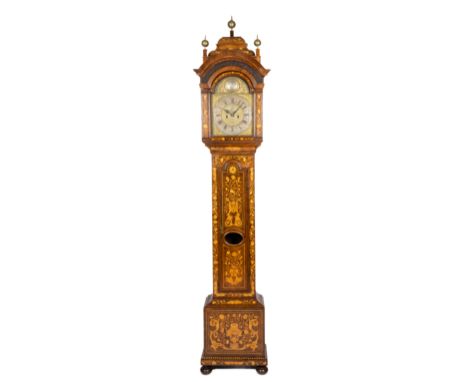 A Dutch walnut and fruitwood inlaid longcase clock, signed Gerrit Bramer, First quarter 18th century, Amsterdam, 266x55x39 cm