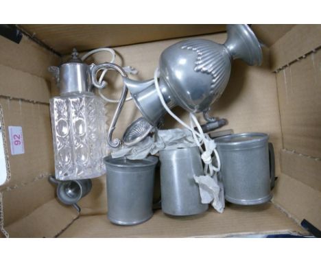 A Mixed Collection of Silver Plate and Pewter Item to include  Tankards, Jug and Silver Plated Glass Satyr Mask Jug. 