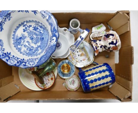 A Mixed Collection of Ceramics to include Masons Mandalay Jug, Masons Large Blue White Pedestal Vase, Napoli Coffee Can and S