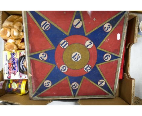 Vintage ring quoits, boxed skipping monkey, accordian etc ( 1 tray) 