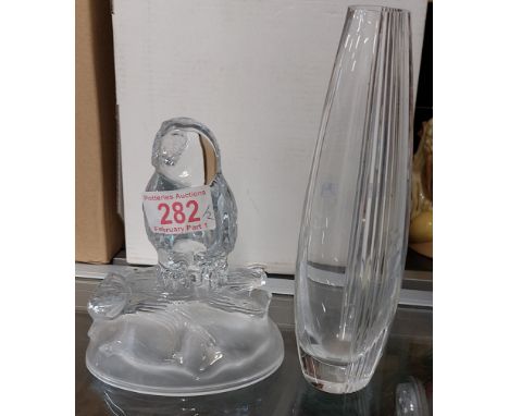 Lenox Crystal Vase togethe with a Cristal D'Arques Owl Figurine (2) 