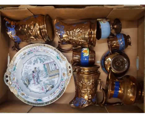 A mixed collection of ceramic items to include a footed lustre bowl with impressed makers mark Gildea &amp; Walker, together 