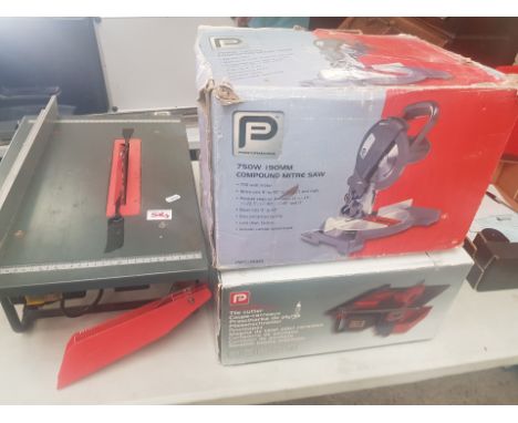 A group of performance used power tools to include a table saw, mitre saw &amp; tile cutter (3) 