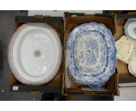 Large Earthen Ware Royal Cottage Design large meat platter,&amp; similar Copeland item, length 53cm(2) 