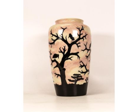 Cobridge stoneware African sunset vase. Height 25cm together with Cobridge stoneware Flambe Vase, height 15cm (2) 