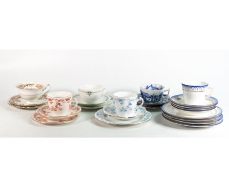 Wileman &amp; Co six trios consisting of Lily shape 10047, Gainsborough 8435, Bute 8910, New York 10037, Victoria 3889, plus 