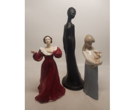 A collection of ceramic figures to include Coalport Ladies of Fashion figure Caroline, monochrome Royal Wessex figure and an 