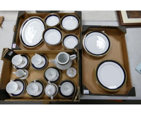 A large collection of Noritake Blue &amp; Gilt pattern tea &amp; dinner ware including tea set , large platter, 12 bowls &amp