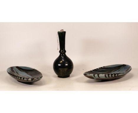 Cobridge stoneware vase together with two Studio pottery shallow bowls (3)