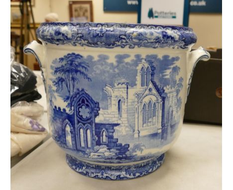 Large Abbey Pattern Blue &amp; White Planter, height 23cm 