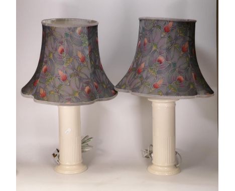 Wedgwood Creamware Pair of Lamp Bases, height inc shades 54cm(2) 