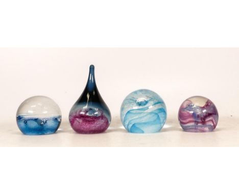 Four Caithness Glass Paperweights three circuar and one teardrop example. Height of tallest: 11cm (4) 