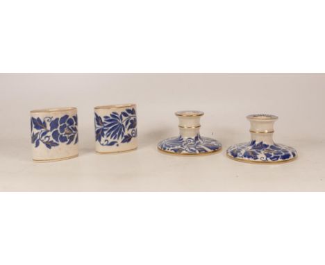 Burleigh Ware Charlotte Rhead, Two Candlestick together with two Ovoid Vases. Height of tallest: 7cm (4) 