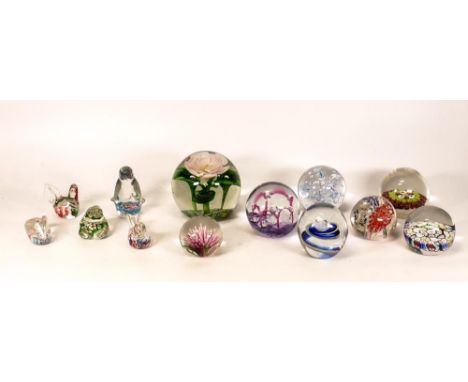 A collection of glass paperweights to include Murano, Caithness Maydance, animal figures etc (13) 