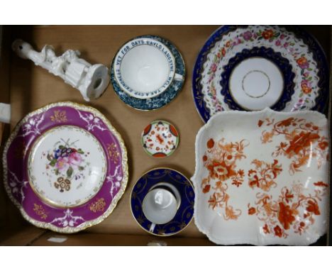 A Mixed Collection of 19th Century Ceramics to include Spode Coffee Can and Saucer, Spode Felspar Porcelain Floral Cabinet Pl