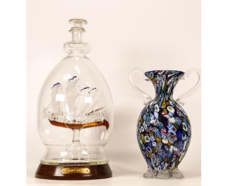 Large Mary Rose Glass Ship in Bottle, together with earlier glass vase, tallest 31cm(2) 