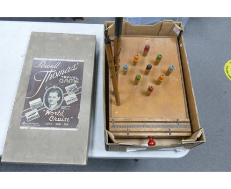 A collection of Vintage Games to include Lowell Thomas Travel Game &amp; Vintage Bar Room Skittle set(2) 