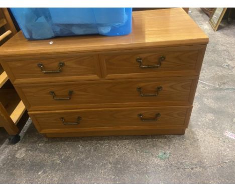 G plan mid century light oak chest of 2 over 2 drawers (64cm H x 46cm D x 90cm W) together with matching smaller bedside cabi