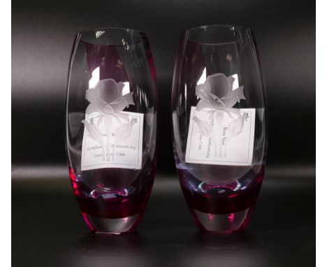 A pair of Caithness rose vases. Limited edition of 7500, both boxed with certificates. Height 20cm (2) 