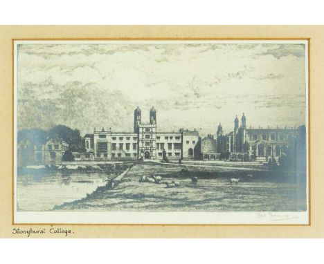 Robert Kent THOMAS (1816-1884) Sandyhurst College Etching, signed to margin, plate 12cm x 20.5cm 31cm x 39.5cm framed.