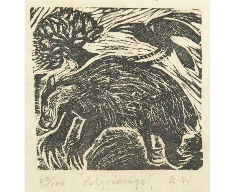 ANDREW WADDINGTON (1960) Pilgrimage Woodcut, signed, titled and editioned 60/100, image size 15 x 14.5cm.