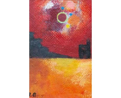 Ray BARRY (1931-2022) Sundown Acrylic, signed with initials, titled with artist's label verso, 16cm x 9.5cm, 35.5cm x 29cm fr