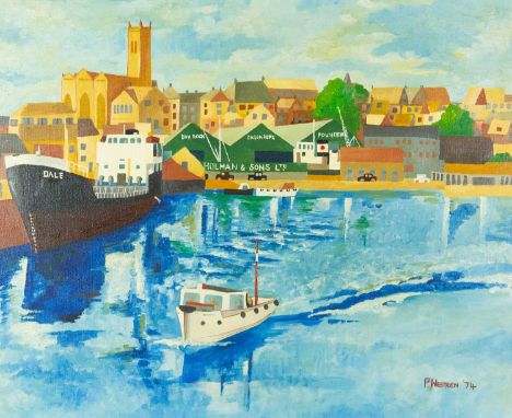 Phil WESTREN (1950) Penzance Harbour Oil on canvas, signed, titled and dated 1974 verso,46cm x 56cm. 
Phil Westren was born a