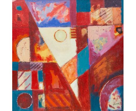 Ray BARRY (1931-2022) Red Glow Acrylic on card, signed, titled to artist's label verso, 49cm x 49cm, 58cm x 58cm framed.Ray B