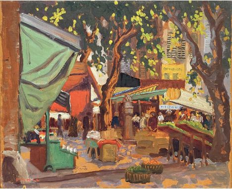 Philip Maurice HILL (1892-1952) The Market - Toulon
 Oil on panel, signed, further signed verso, together with address and 'R