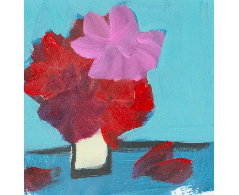 Iona SANDERS (1973) Flowers Still Life Acrylic on paper, 13.5 x 13cm, framed 24 x 19cm