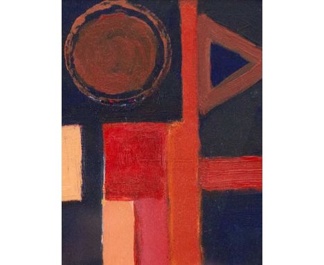 Ray BARRY (1931-2022) Dark Sentinel  Acrylic on card, signed with initials, 14cm x 11cm, 34cm x 29.5cm framed.Ray Barry loved