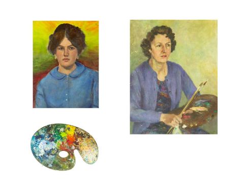 Elaine BLAMEY (Royal Society of Portrait Painters) Two Portraits and the artist's palette Mrs Joyce Hubbard, a fellow Royal S