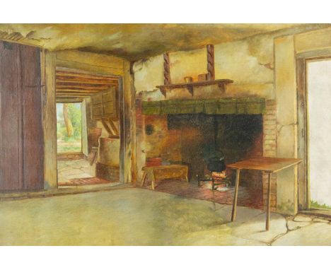 19th Century English School Interior Scene With Fireplace Oil on canvas, unsigned, 35cm x 51cm, 49cm x 65cm framed.