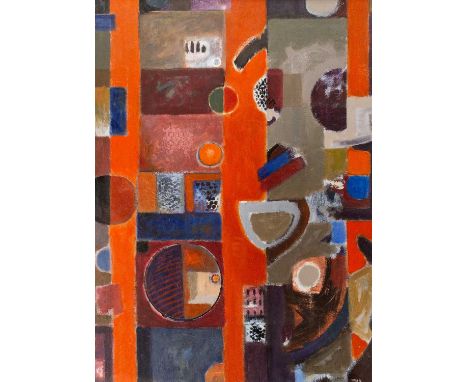 Ray BARRY (1931-2022) Totemic Acrylic on card, signed, titled to artist's label verso, 89cm x 65cm, 97cm x 73cm framed.
Ray B