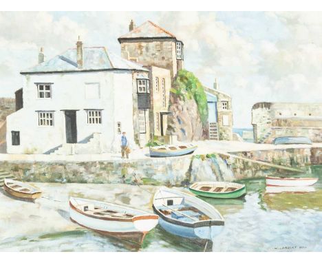 William Lambert BELL (1904-1983) Mevagissey Harbour Oil on board, signed, 30cm x 40cm, 36cm x 46cm framed.