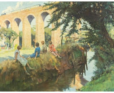 Stanhope Alexander FORBES (1857-1947) The Viaduct at Perranwell, Falmouth, Cornwall Print, signed in graphite lower right, bl