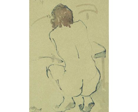 Patricia SCOTT (XX-XXI) Crouching Nude Watercolour, signed, 25cm x 18cm, 43cm x 33cm framed.