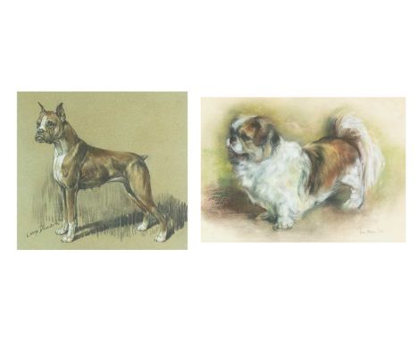 Lucy DAWSON (1867-1954) Boxer Dog  Pastel on paper, signed, 34 x 37cm, 57 x 58.5cm framed. Together with a second dog picture