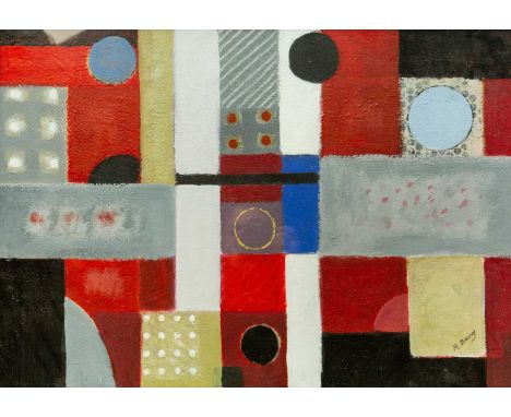 Ray BARRY (1931-2022) Abstract - The Link Acrylic on card, signed, titled to artist's label verso, 29cm x 69cm, 56cm x 76cm f