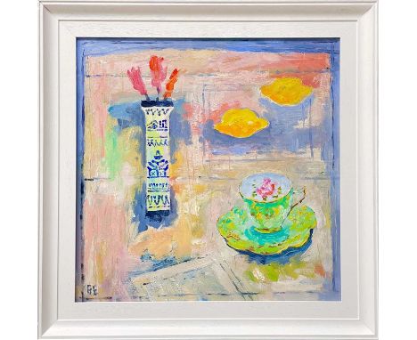 Graham EVERNDEN (1947) Green China with Two Lemons Oil on board, signed with initials, further signed, titled and dated 2023 