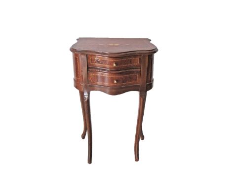 A reproduction Louis XV small walnut veneered commode with two drawers. H77cm, W50cm, D30cm.
