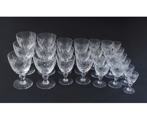 A collection of vintage hand made full crystal table glass, hand cut lead crystal - Fan and Lattice Cut wine goblets - Henry 