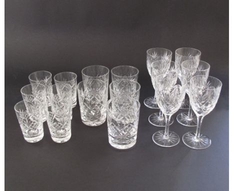 A collection of eleven vintage hand made full crystal table glass, hand cut lead crystal - Fan and Lattice Cut Tumblers - Hen